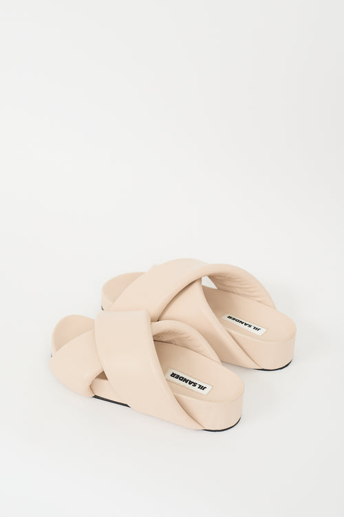 Jil Sander Beige Padded Leather Criss Cross Slide