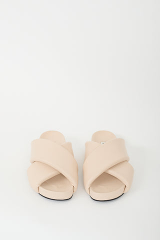 Jil Sander Beige Padded Leather Criss Cross Slide