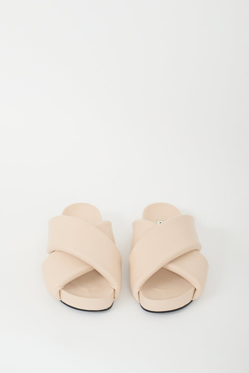 Jil Sander Beige Padded Leather Criss Cross Slide