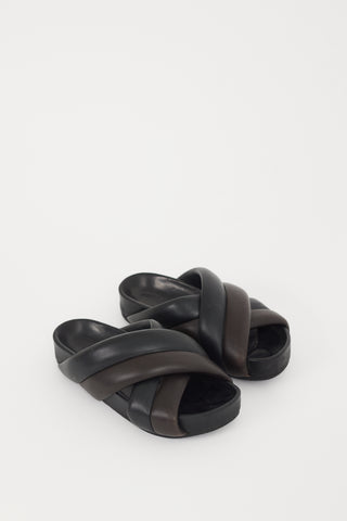 Jil Sander Black & Brown Leather Chunky Platform Slide