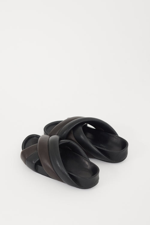 Jil Sander Black & Brown Leather Chunky Platform Slide