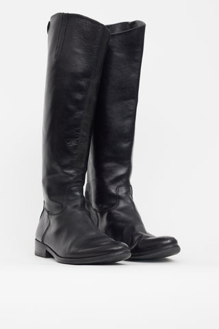 Jil Sander Black Leather Pointed Toe Riding Boot