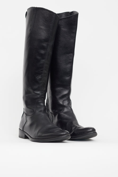 Jil Sander Black Leather Pointed Toe Riding Boot