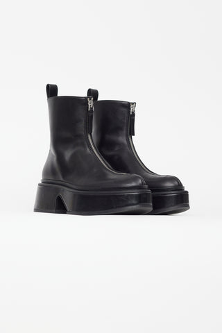 Jil Sander Black Leather Platform Front Zip Boot