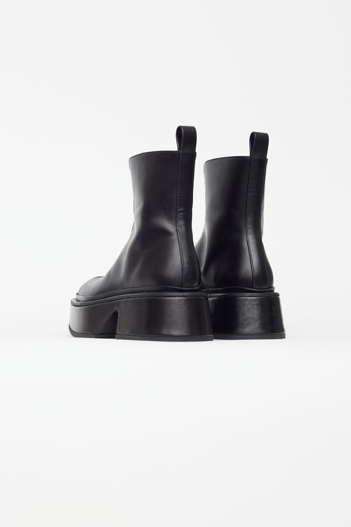 Jil Sander Black Leather Platform Front Zip Boot