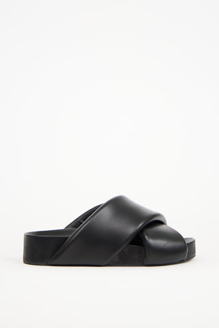 Jil Sander Black Leather Padded Platform Slide