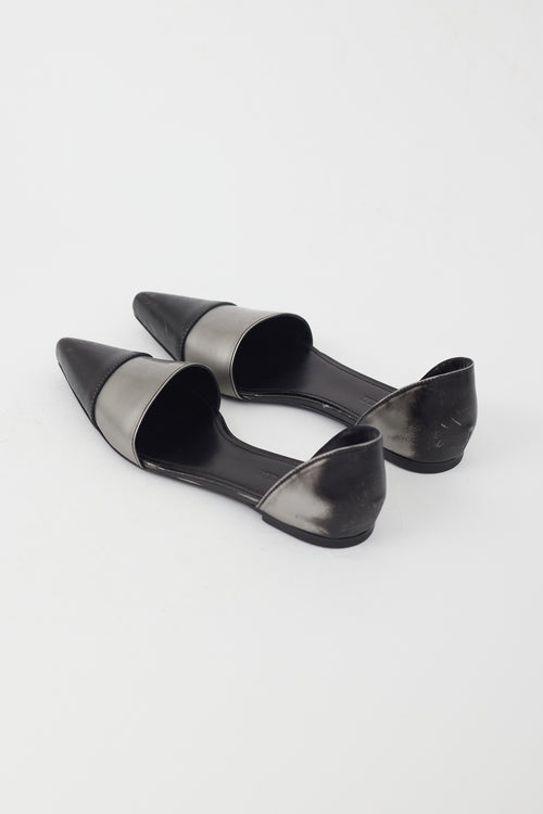 Jil Sander Black and Silver Leather D'Orsay Flat