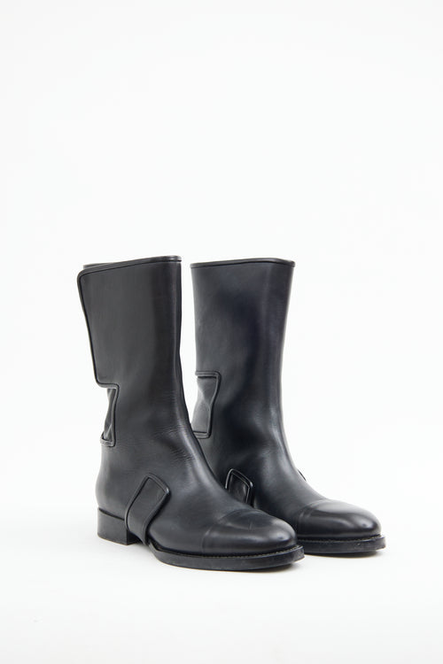 Jil Sander Black Leather Mid Calf Boot