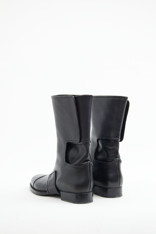 Jil Sander Black Leather Mid Calf Boot