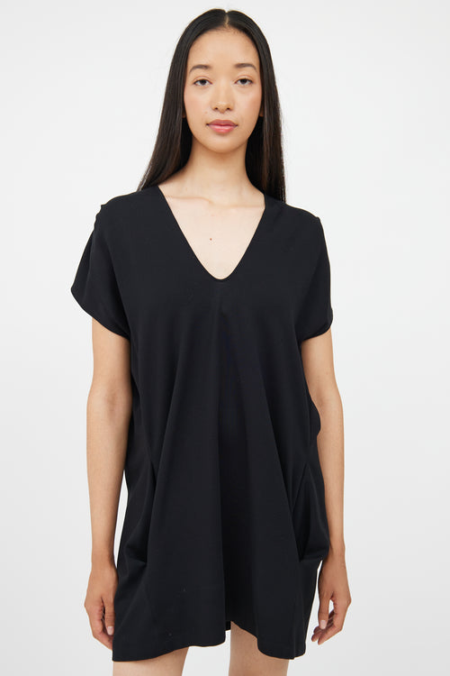 Jil Sander Black V Neck Pocket  Dress