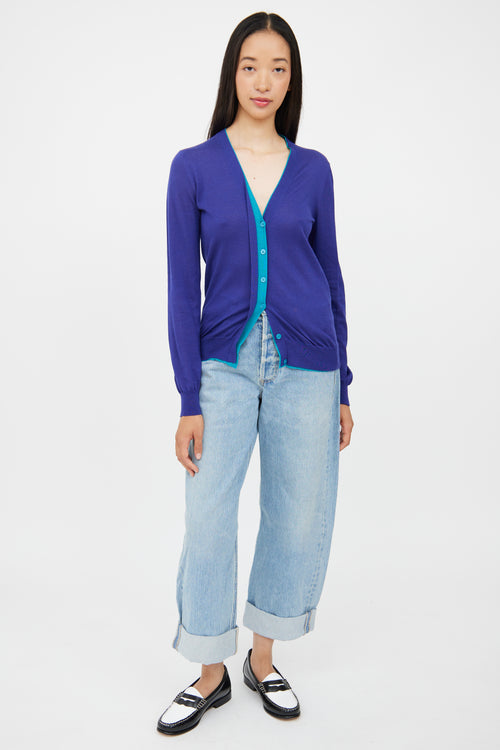 Jil Sander Blue Cotton Cashmere Button Up Top