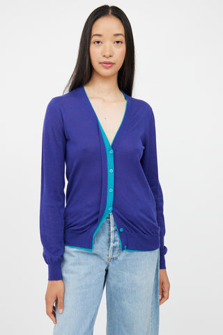 Jil Sander Blue Cotton Cashmere Button Up Top