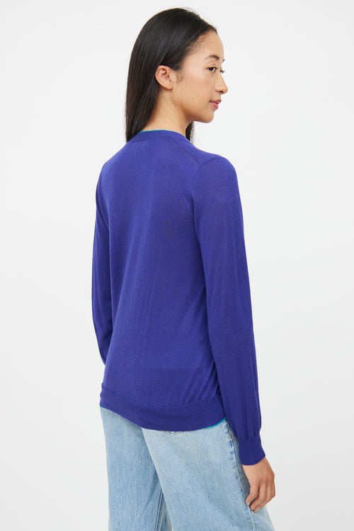 Jil Sander Blue Cotton Cashmere Button Up Top