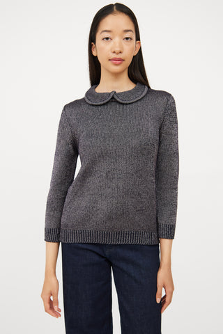 Jil Sander Navy Sparkle Knit Collar Top