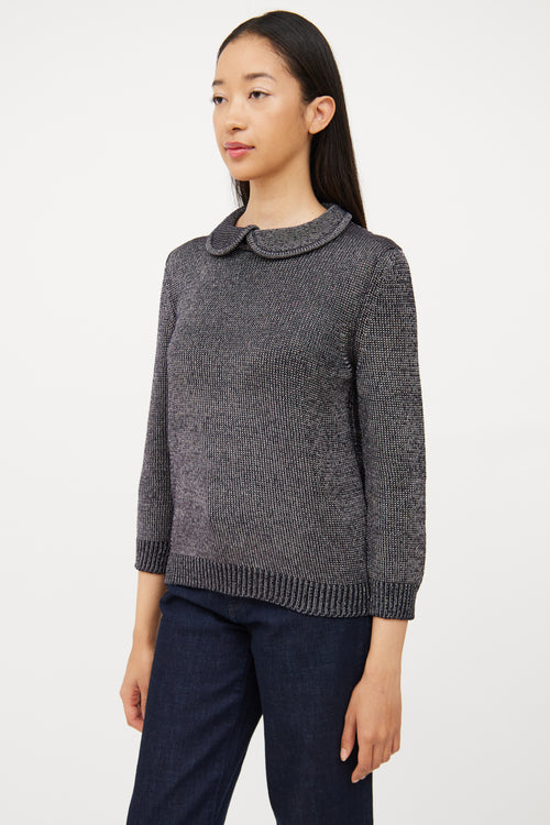 Jil Sander Navy Sparkle Knit Collar Top