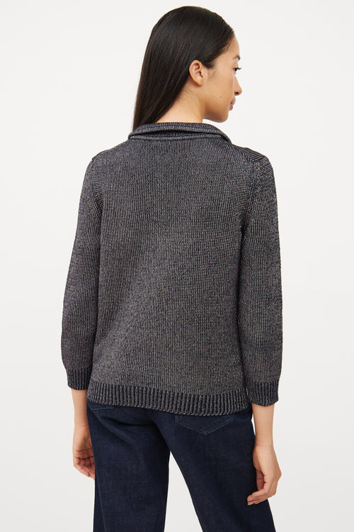 Jil Sander Navy Sparkle Knit Collar Top