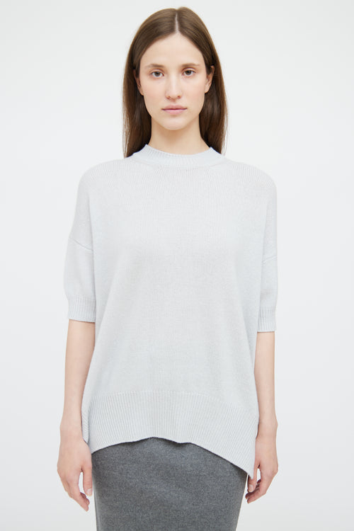 Jil Sander Blue Cashmere Short Sleeve Top