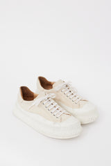 Jil Sander Beige & White Canvas & Rubber Platform Sneaker