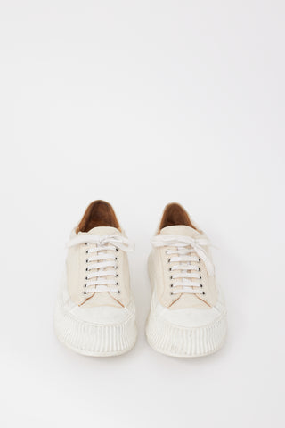 Jil Sander Beige & White Canvas & Rubber Platform Sneaker