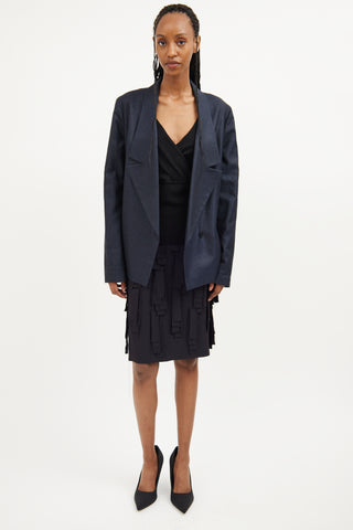 Jil Sander Blue Silk Blend Deep V Blazer