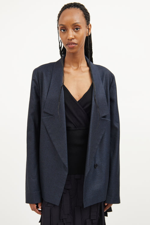 Jil Sander Blue Silk Blend Deep V Blazer