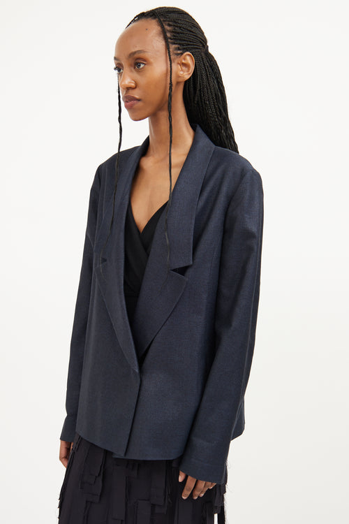 Jil Sander Blue Silk Blend Deep V Blazer