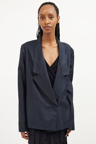 Jil Sander Blue Silk Blend Deep V Blazer