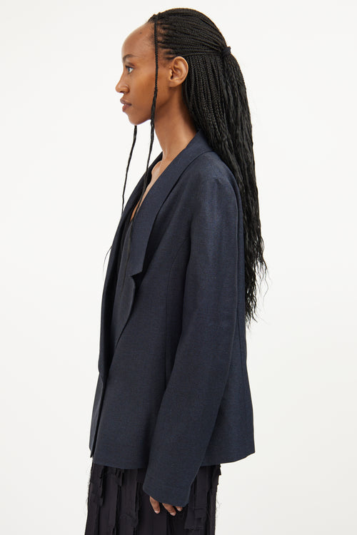 Jil Sander Blue Silk Blend Deep V Blazer