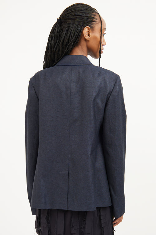 Jil Sander Blue Silk Blend Deep V Blazer