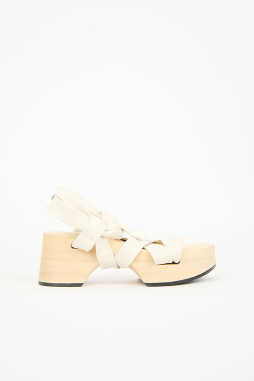 Jil Sander Leather & Wooden Platform Sandal