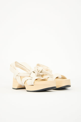 Jil Sander Leather & Wooden Platform Sandal