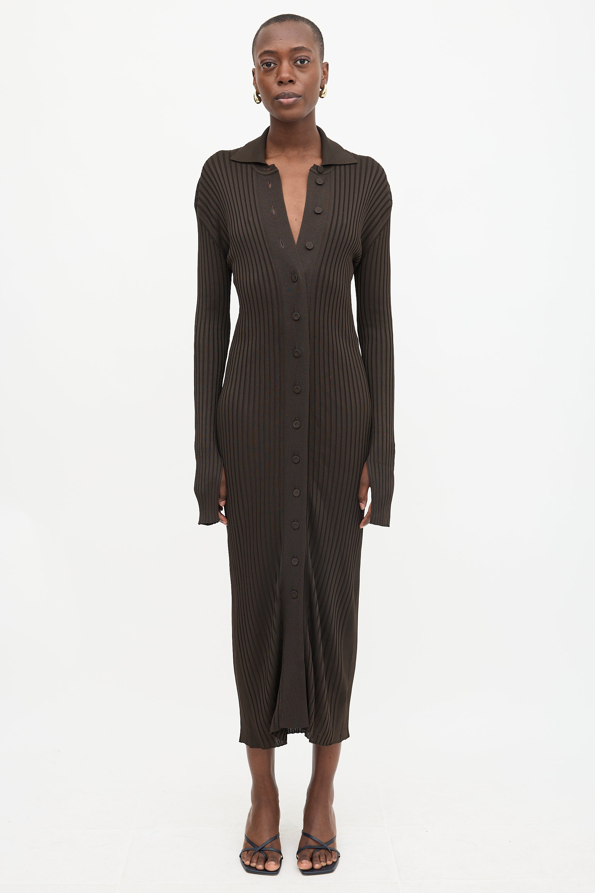jil sander knit dress Ribbed cotton maxi dress - black