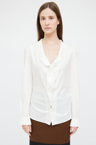 Jil Sander White Ruffle Trim Button Up Top