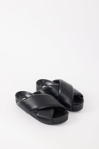 Jil Sander Black Padded Leather Platform Slide
