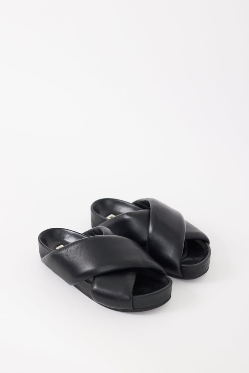 Jil Sander Black Padded Leather Platform Slide