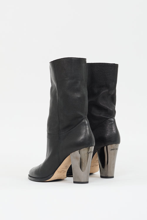 Jimmy Choo Black Embossed Leather Heeled Boot