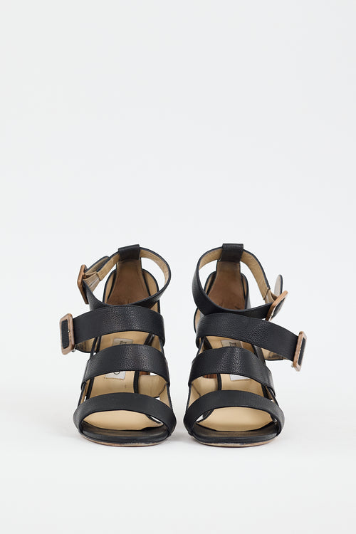 Jimmy Choo Black & Brown Leather Maya 85 Sandal