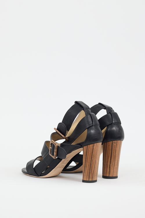 Jimmy Choo Black & Brown Leather Maya 85 Sandal