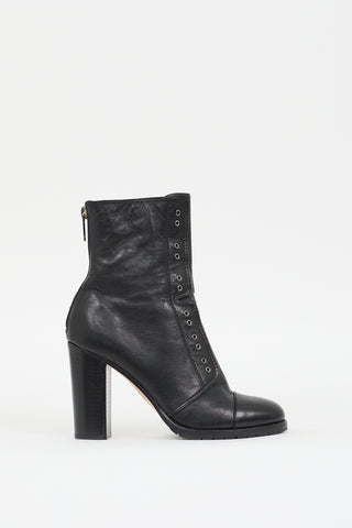 Jimmy Choo Black Leather Grommet Heeled Boot