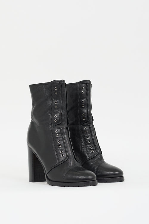 Jimmy Choo Black Leather Grommet Heeled Boot