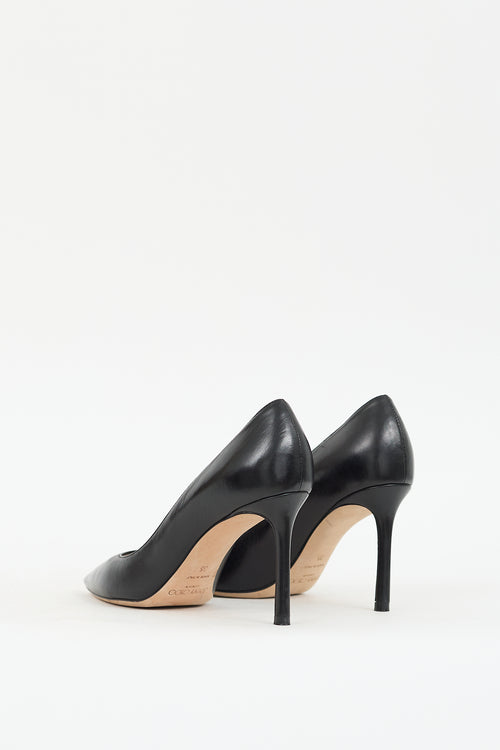 Jimmy Choo Black Leather Romy Pointed Toe Pump