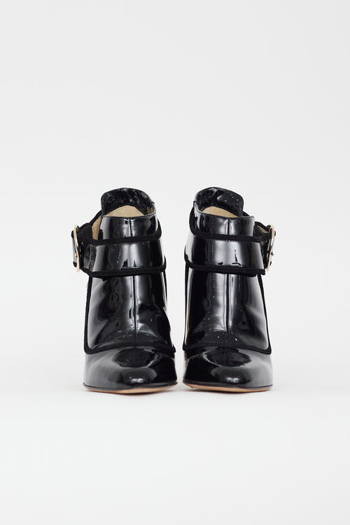 Jimmy Choo Black Patent Leather Gold Heel Boot