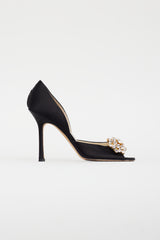 Jimmy Choo Black Satin D'orsay Crystal Heel