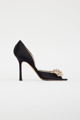 Jimmy Choo Black Satin D'orsay Crystal Heel