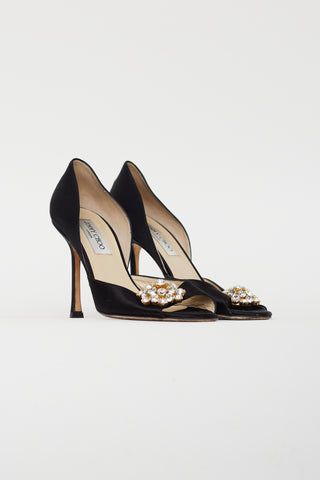 Jimmy Choo Black Satin D'orsay Crystal Heel