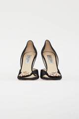 Jimmy Choo Black Satin D'orsay Crystal Heel