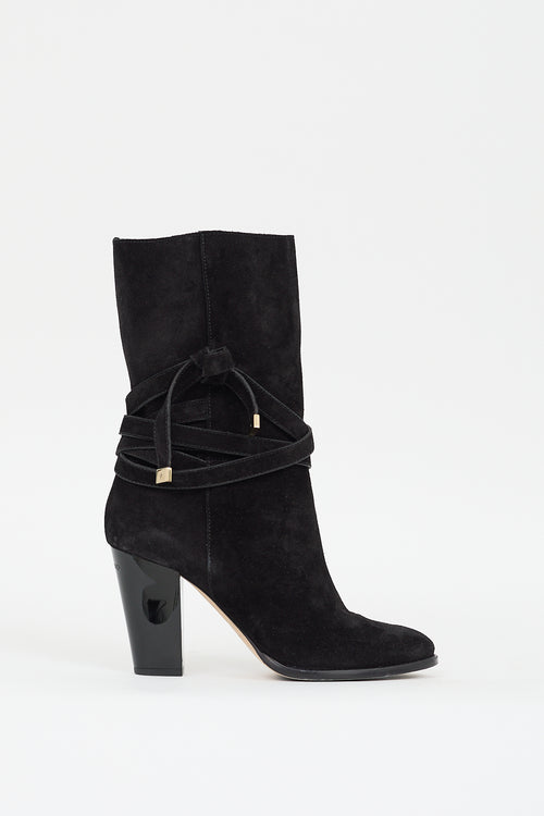 Jimmy Choo Black Suede Wrapped Tie Mercy Boot