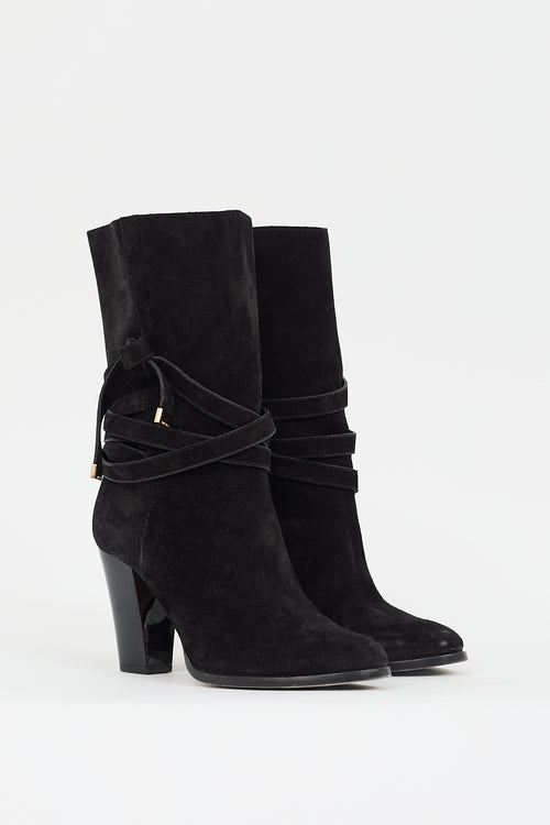 Jimmy Choo Black Suede Wrapped Tie Mercy Boot