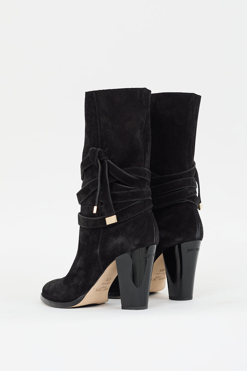 Jimmy Choo Black Suede Wrapped Tie Mercy Boot