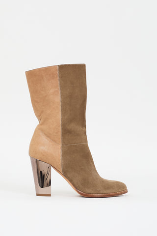 Jimmy Choo Brown Suede & Beige Leather Heeled Boot